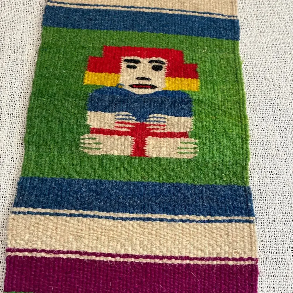 Vintage Andean Folk Art Handwoven Textile Wall Hanging Figural Peru Ecuador 9x20